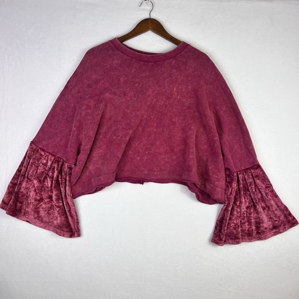 Free People Glorious Sleeves Pink‎ Pullover Bell 100% Cotton Boho Women's Size M